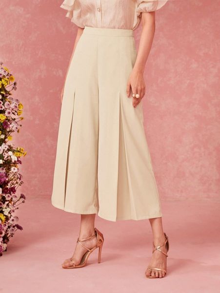 

zip side fold pleat wide leg pants c8tq#, Black;white