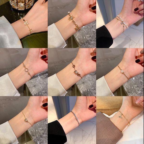 

ins fashion pearl charm simple zircon bracelet cool wind bracelets, Golden;silver