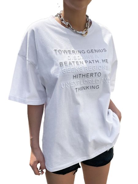 

dazy letter embossed drop shoulder tee g1na#, White