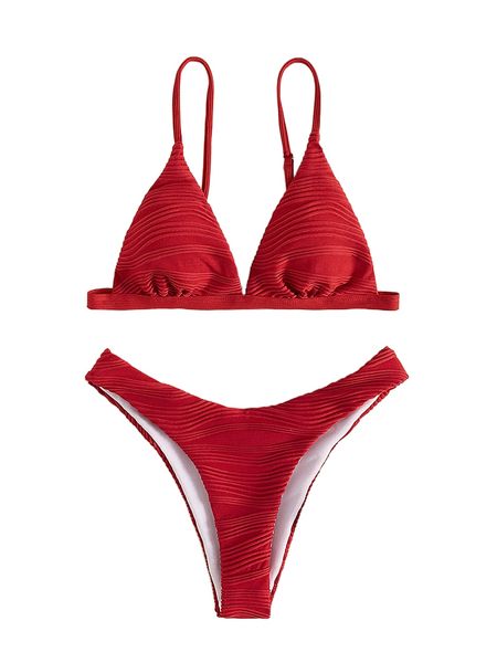 

textured t.riangle b.ikini swimsuit g7od#, White;black