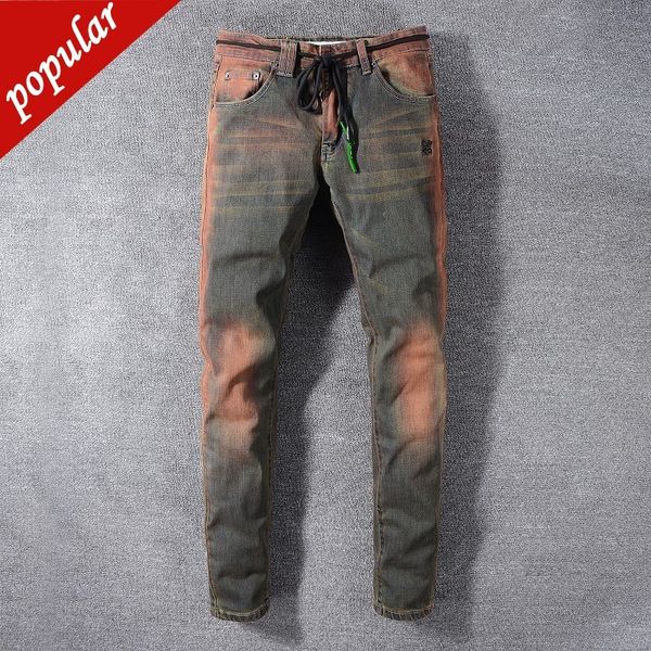 

factory direct fashion jeans wholesale 146 old patch re elastic slim legged, Blue