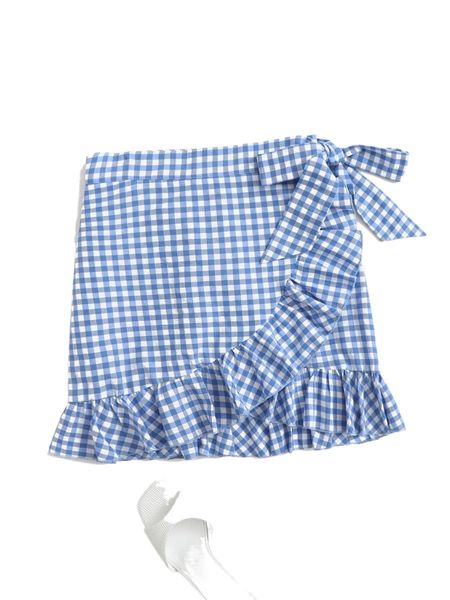 

gingham ruffled wrap mini skirt h5tg#, Black