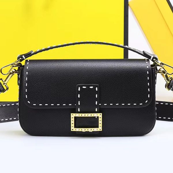 

design hand sewing flap buckle diagonal shoulder bag retro leather ladies new baguette fashion large capacity multifunctional handbag