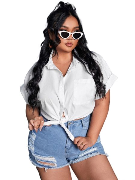 

plus pocket front batwing sleeve blouse b3ip#, Black