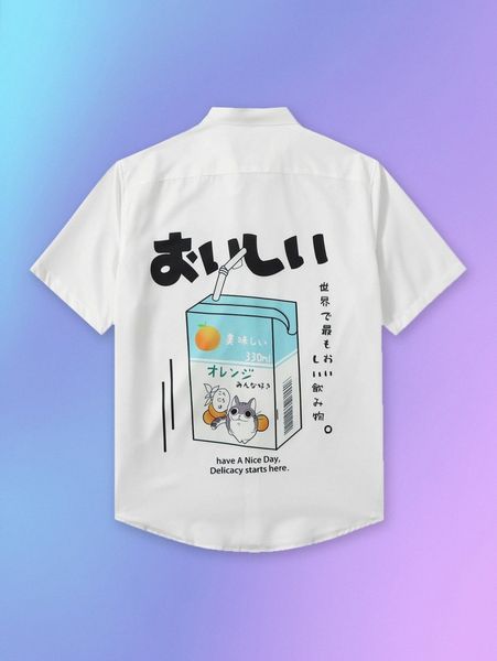 

romwe anime guys cartoon graphic shirt u9vn#, White;black