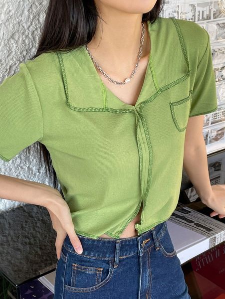 

dazy rib-knit contrast titching tee m0x3#, White