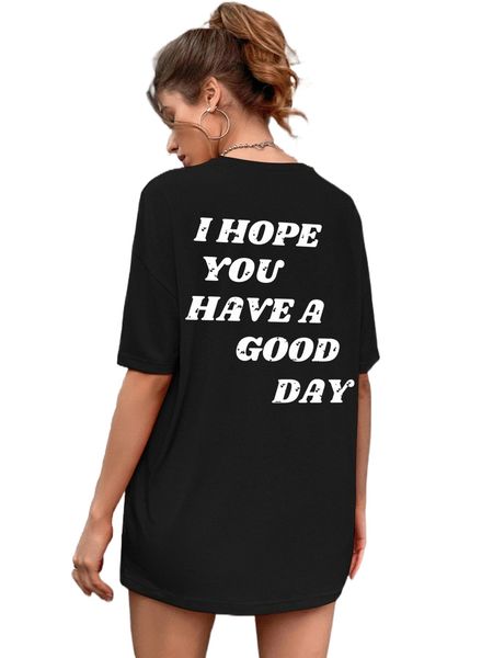 

slogan graphic drop shoulder tee z65b#, White