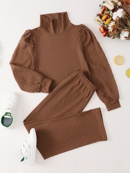 

girls solid swiss dot high neck & pants she, White