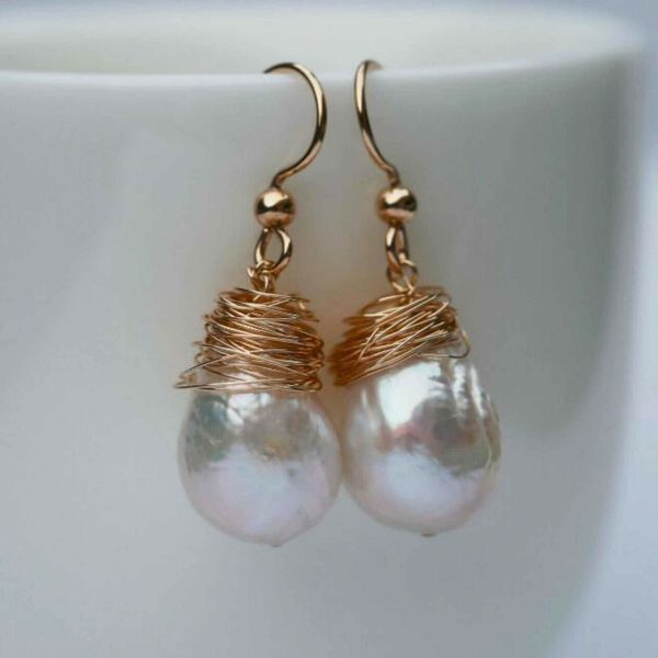 

natural 14-15mm large pearl white pearl baroque pearl 14k gold ear-ring clip halloween stud earrings, Silver