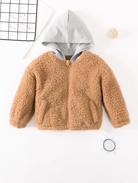 

toddler boys contrast hooded teddy jacket she, Blue;gray