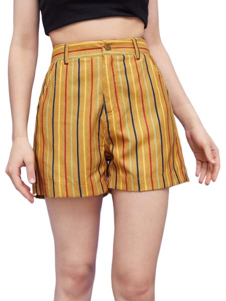 

x creative calm striped print zip fly shorts 66ns#, White;black