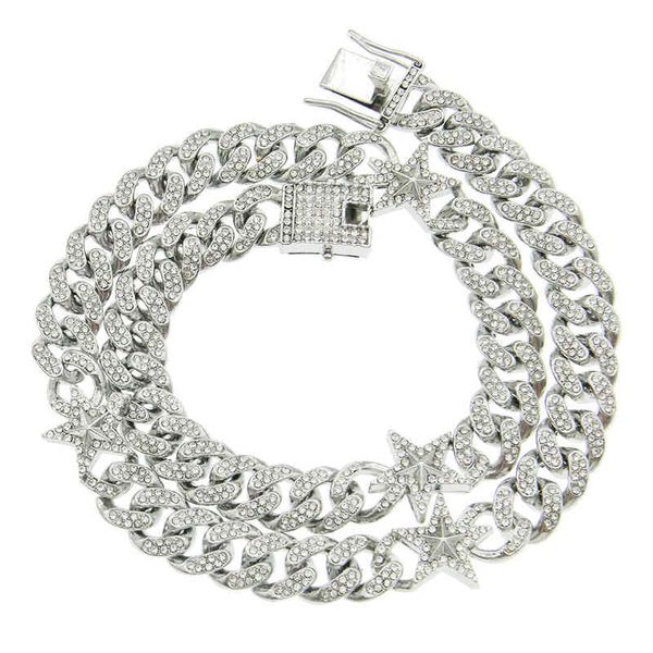 

men's cool three-dimensional diamond star cuba chain necklace necklace trendsetter nightclub disco matching accsori, Silver