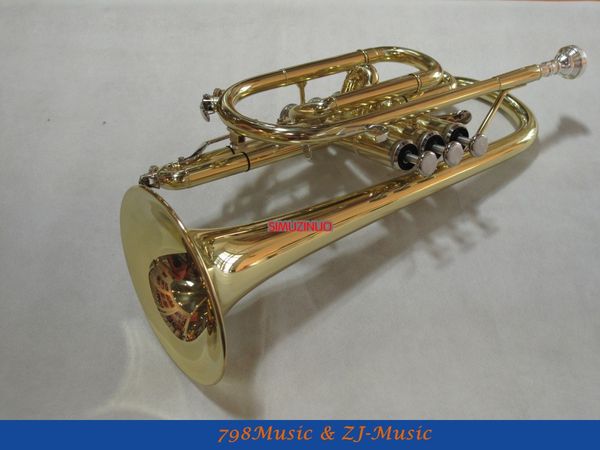 

new aaa quality gold lacquer pocket trumpet cornet large bell horn with case