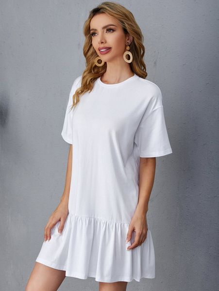 

drop shoulder ruffle hem dress r6wp#, Black;gray