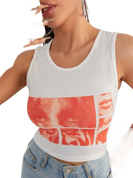 

petite figure graphic tank 5995#, White