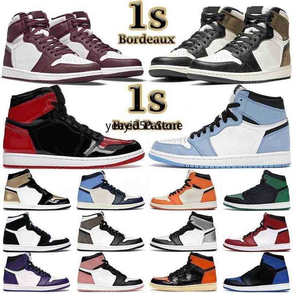 

2022 university blue 1 basketball shoes 1s high dark mocha electro orange military unc light smoke grey hyper chicago bred royal, Black