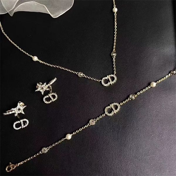 

pearl diamond necklace simple and versatile girl's friend star earrings, Black