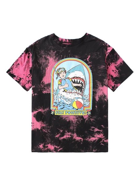 

romwe x stevenrhodes tie dye figure letter graphic tee b9zj#, White