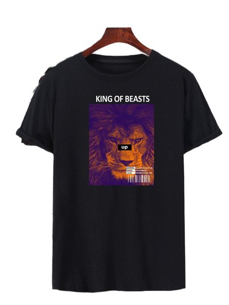 

men 3d lion & letter graphic tee l5u2#, White;black