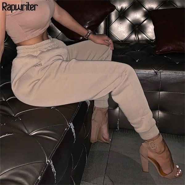 

rapwriter casual solid thick cotton pants women 2020 fall winter stretch high waist streetwear jogger pencil trousers pocket lj201029, Black;white
