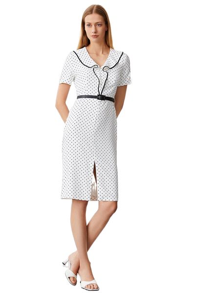 

motf premium polka dot fitted belted dress t8q8#, Black;gray
