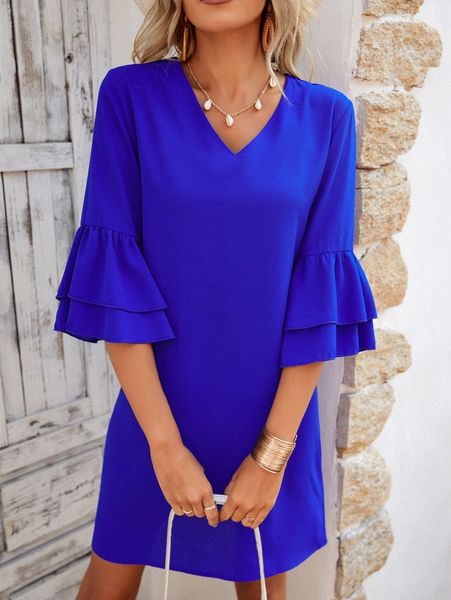 

layered flounce sleeve tunic dress m8tl#, Black;gray