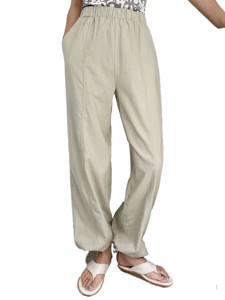 

dazy solid elastic waist drawstring hem pants x32s#, Black;white