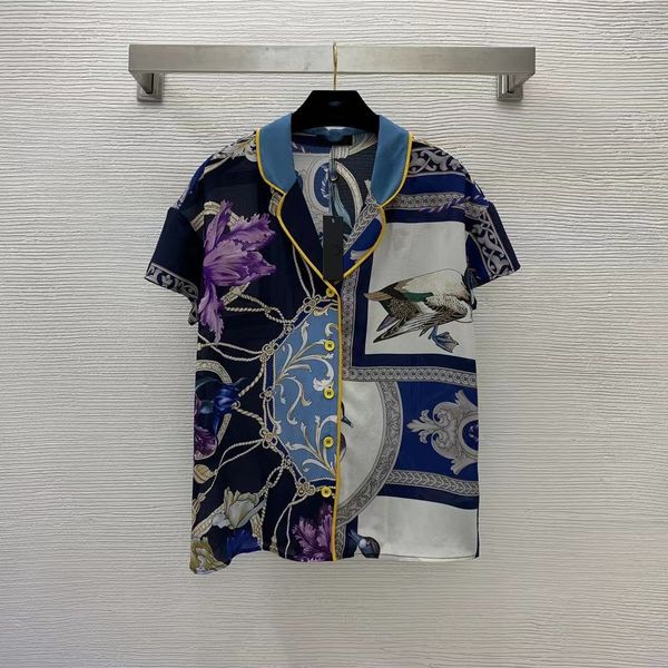 

milan runway shirts 2022 spring summer lapel neck print designer blouses brand same style women's 0413-2, White