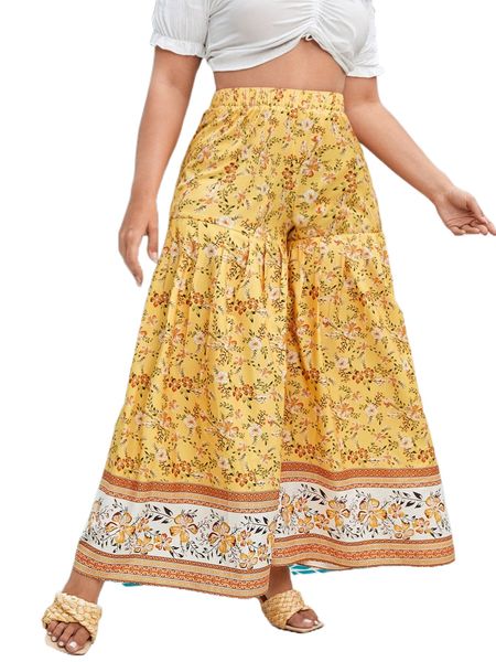 

plus floral print wide leg pants c3me#, Black