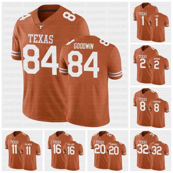 C202 Texas Longhorns NCAA College Football Jersey 1 Hudson Card 2 Roschon Johnson Thompson Ehlinger Thomas Ballard Campbell Brown Ingram