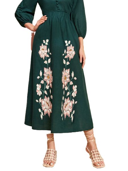 

floral print skirt 52wk#, Black