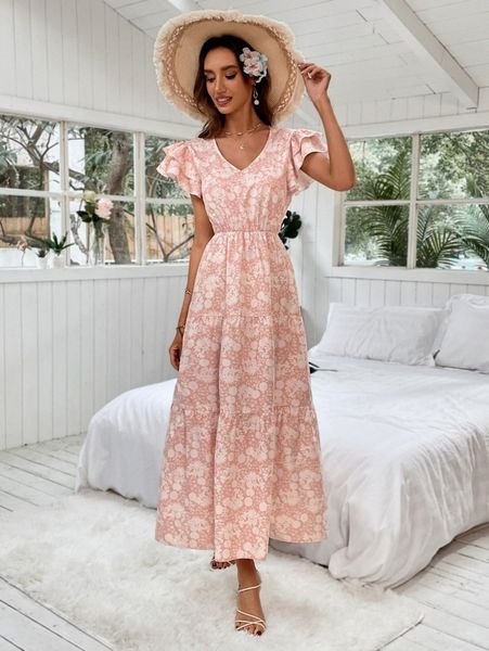 

floral print layered trim dress r5g2#, Black;gray