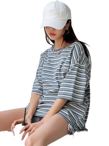 

dazy l.etter graphic s.triped d.rop s.houlder tee b3px#, White