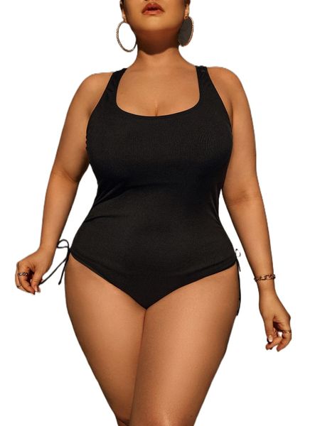 

plus ring linked cross back one piece swimsuit w0ct#, White;black
