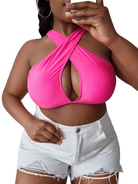 

plus cut out wrap cross bikini h9xg#, Black