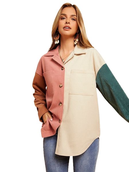 

colorblock button up cord coat 35yd#, Black