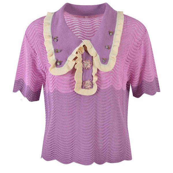 

women's sweaters purple doll neck wood ear stud three-dimensional flower sweater summer sweet short faqy, White;black