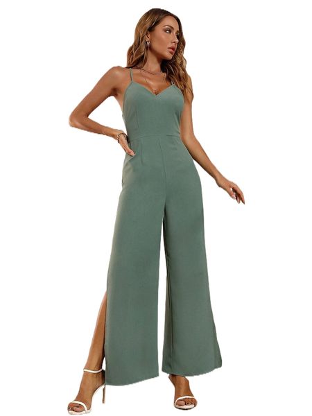 

crisscross backless split hem cami jumpsuit h9lo#, Black;white