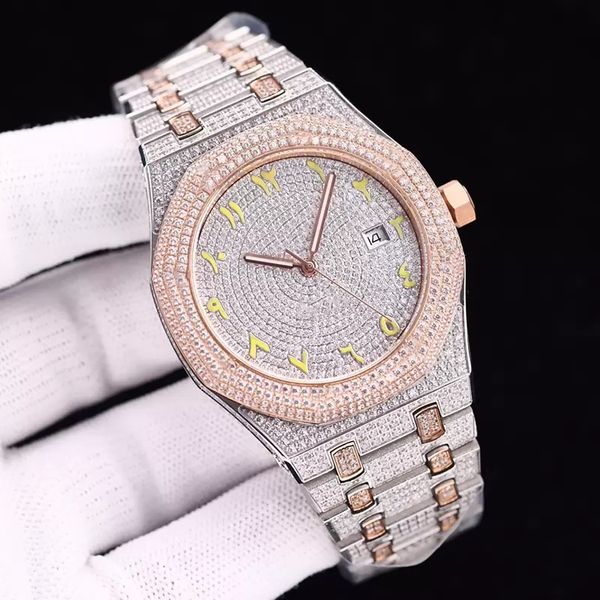 

full diamond crystal diamond men's watch automatic mechanical diamond watch 41mm life waterproof sapphire stainless steel watch, Slivery;brown