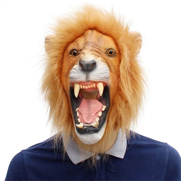 Latex Halloween Harroween Horror assustador rosto completo Ferocious Lion Leão Cabeça Animal Máscara de Silício 220611