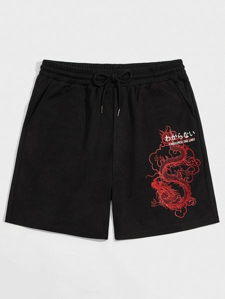

men dragon and slogan graphic shorts 00zc#, White;black