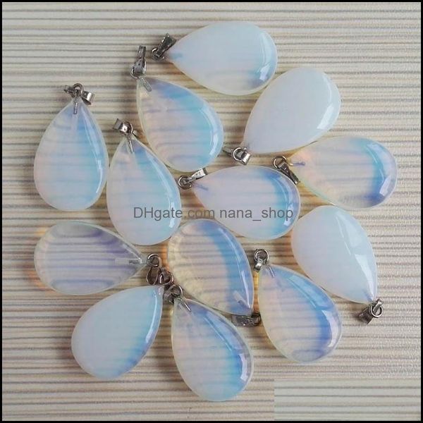 

charms jewelry findings components natural stone rose quartz opal tigers eye turquoise water drop shape teardrop crystal pendants for neck, Bronze;silver