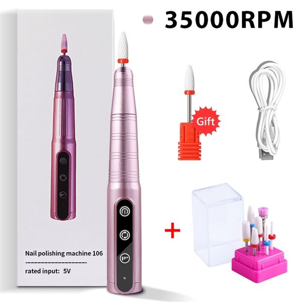 

35000rpm electric sander for manicure pedicure nail file gel polish remover milling cutter for nail art salon nail drill machine 220711