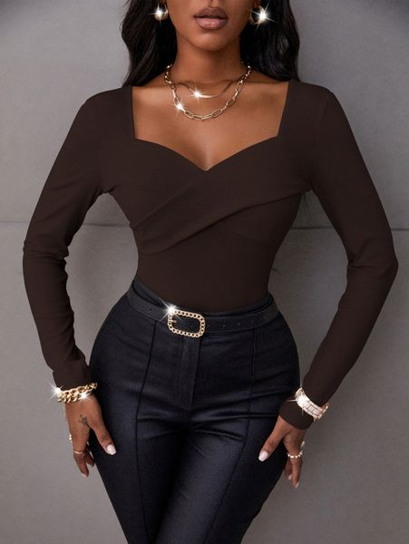 

sxy ribbed knit sweetheart neck tee a85i#, White