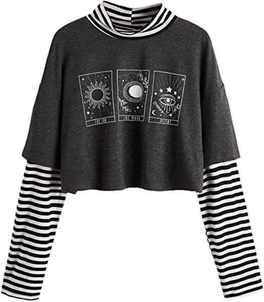 

women's & tees long sleeve crop t-shirt with butterfly print, White