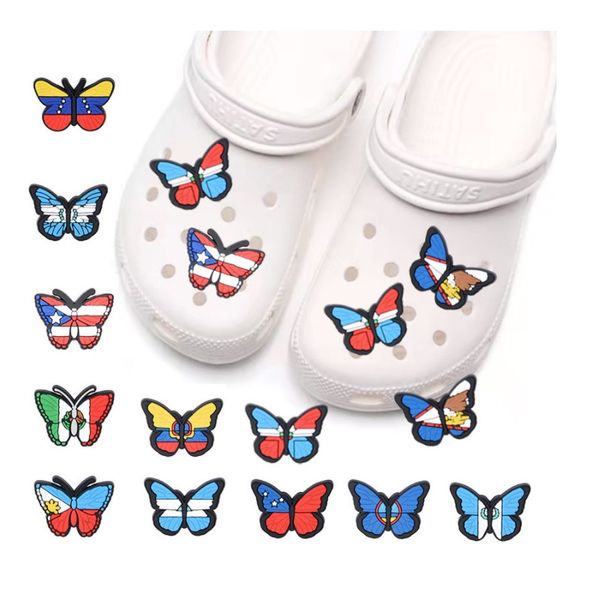 

butterfly rubber pvc shoe charm clog buckles jibz for croc cartoon charms garden shoes' buckle birthday gifts part favors, White;pink