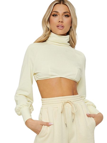 

high neck lantern sleeve crop sweatshirt q2mj#, Black