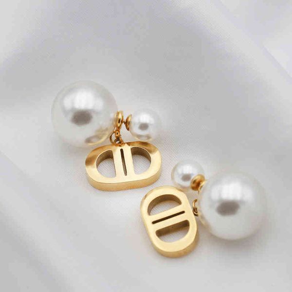

family double pearl women's light 2022 new small earrings2022 luxury bran fashion design versatile laies jewelry stud earrings, Golden;silver