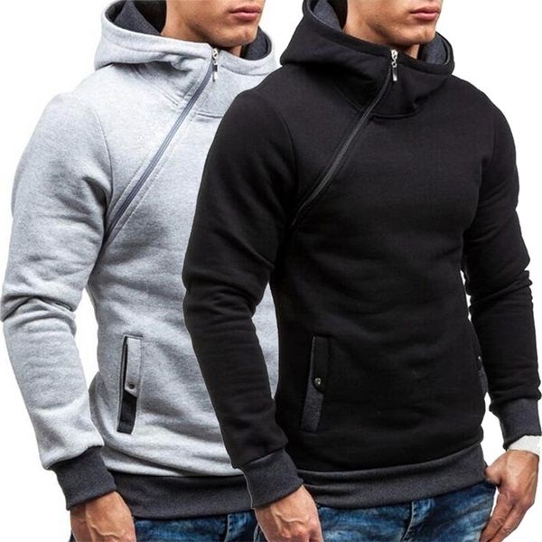 Casual dos homens sólidos hoodies diagonal zíper manga comprida moletom moletom moletom moleton moletom moletom moletom moletom suor nomme 220406