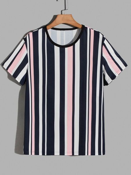 

men random block striped tee c6s1#, White;black